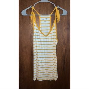 Universal Threads White and Yellow Ribbed Tie Strap Tank
